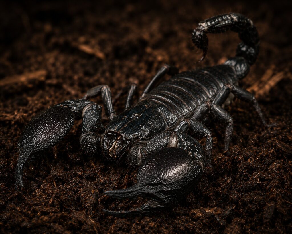 Scorpion lifespan, Adult emperor scorpion, a long-lived pet scorpion species that can live up to 8 years in captivity
