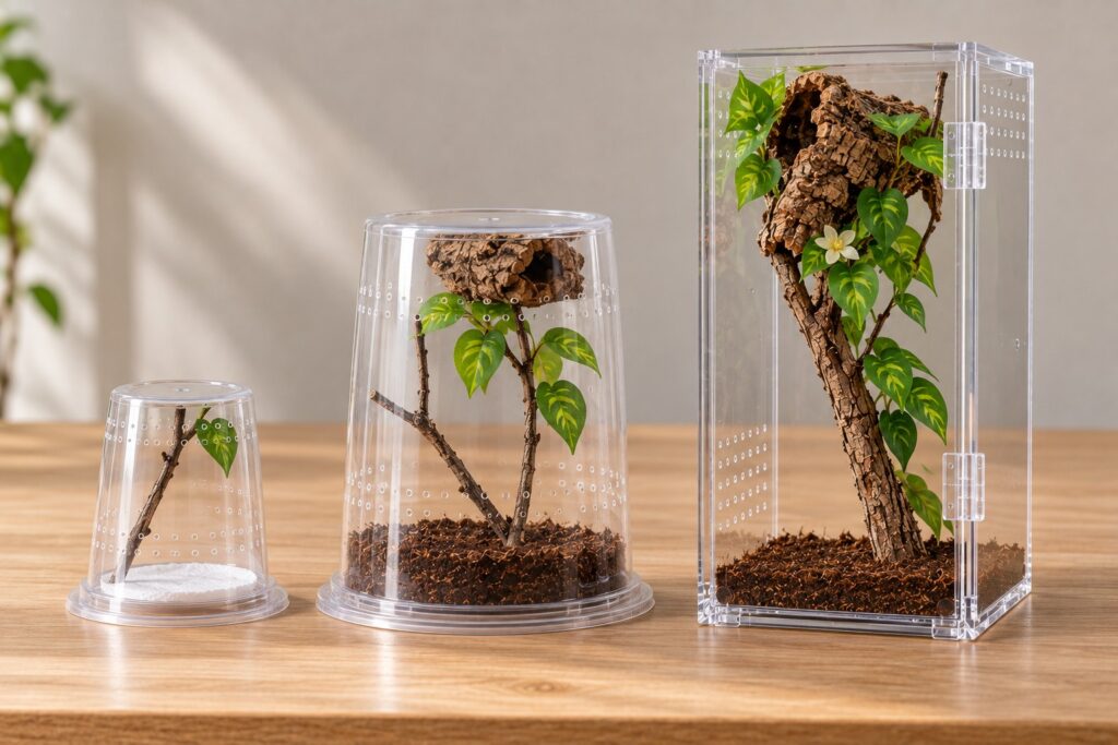 jumping spider enclosure sizes for sling, juvenile and adult